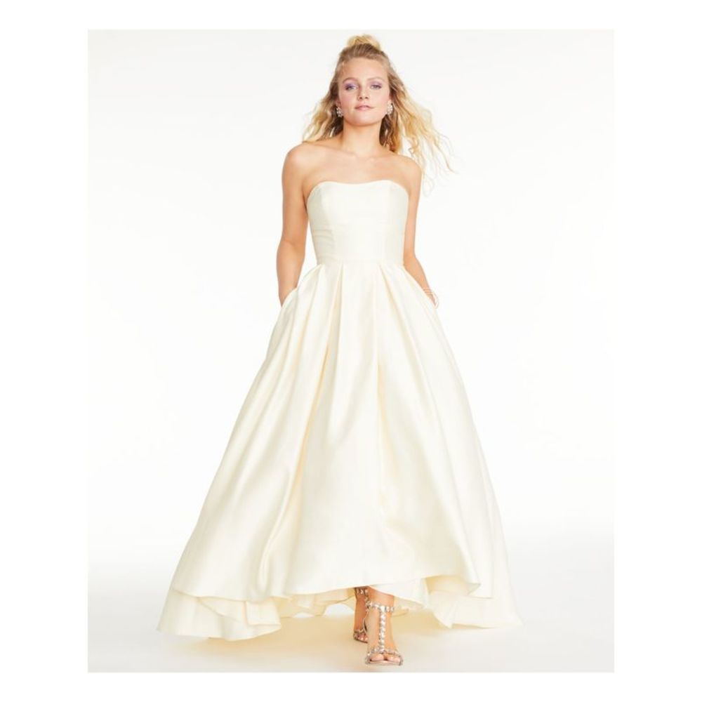 BETSY & ADAM Womens Yellow Zippered Ballgown Strapless Maxi Formal Hi-Lo Dress 6